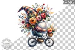 Floral Crown Gnome Rides A Bike Sublimation Clipart Design Product Image 1