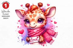 Giraffe Valentine Clipart | Watercolor Clipart | Sublimation Product Image 1