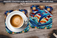 Dolphin Coaster Sublimation, 4th Of July Coaster PNG Design Product Image 1