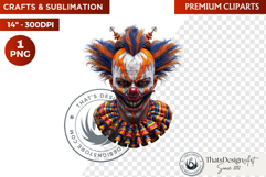 Horrific Evil Clown Clipart - Halloween Creepy Circus PNG G Product Image 1