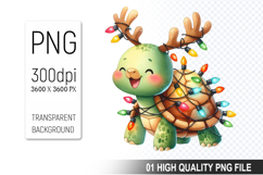Watercolor Christmas Turtle With Lights Clipart PNG Bundle Product Image 18