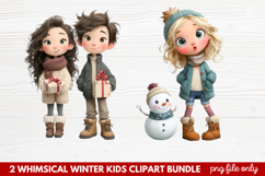 2 Whimsical Winter Kids Clipart | Cute Winter Kids PNG Product Image 1