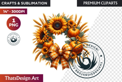 Sunflower Autumn Wreath - Rustic Farmhouse Harvest PNG Product Image 1