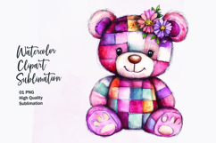 watercolor cute kawai teddy bear patchwork patterned clipart Product Image 1