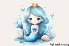 Pastel Cute Mermaid Watercolor Clipart PNG Product Image 1
