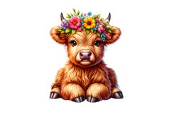 Cute Highland Cow Spring Clipart, Spring Sublimation PNG Product Image 1