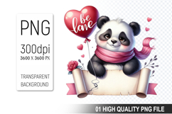 Cute Panda Clipart PNG, Valentine&#039;s Day Animal PNG File Product Image 1