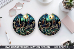 Foxes Wolves Car Coaster Sublimation| Foxes Coaster PNG Product Image 1
