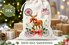 Cartoon Christmas Deer Santa Sack, Winter Gift Bag PNG Product Image 1