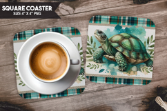 Turtle, Pets &amp; Animals, Buffalo Plaid Square Coaster PNG Product Image 1