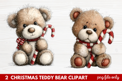 2 Christmas Teddy Bear Clipart | Cute Holiday Bear PNG Illus Product Image 1