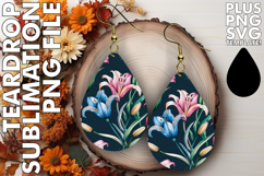 Whimsical TEARDROP Earrings Design PNG, Flower Pattern Product Image 1