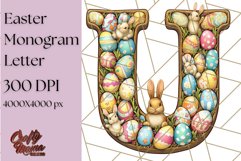 Easter Letter U Clipart, Bunny Alphabet PNG, Egg Monogram Product Image 1