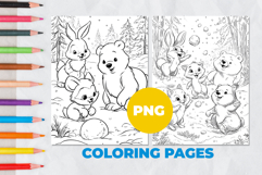 Animals are playing snowballs Coloring Pages | Coloring book Product Image 1
