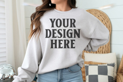 Gildan 18000 Ash Mockup , Crewneck Sweatshirt Boho Mock-up Product Image 1