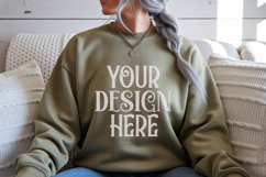 Gildan 18000 Olive green Sweatshirt mockup Product Image 1