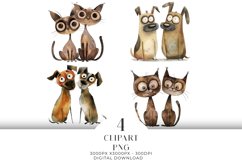 Funny Pets Clipart Watercolor PNG Product Image 1