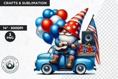 4th of july gnome clipart, patriotic sublimation, truck png Product Image 1