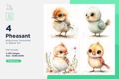 Cute Pheasant Bird Baby Watercolor illustration Set 4 Product Image 1