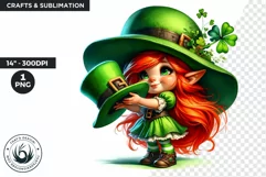 St Patricks Day Gnome Girl Watercolor Clipart, Gnomes PNG Product Image 1