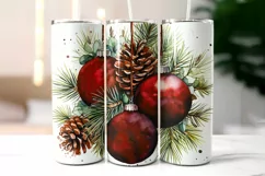 Red Christmas Bulbs Tumbler Wrap Sublimation | Pine Branches Product Image 2