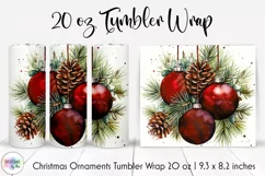 Red Christmas Bulbs Tumbler Wrap Sublimation | Pine Branches Product Image 1