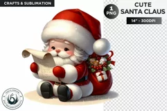 Cute Santa claus reading list PNG clipart for sublimation Product Image 1