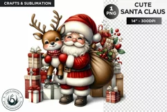 Cute Santa claus with reindeer & gifts Christmas PNG clipart Product Image 1