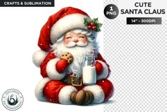 Cute Santa claus eating cookies and milk PNG for sublimation Product Image 1