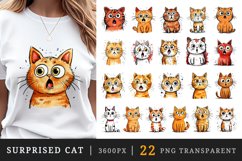 22 watercolor cute surprised cat shocked frightened adorable kitty animal pet clipart set t-shirt sublimation printable designs bundle png