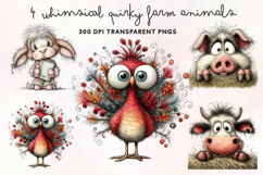 Whimsical Quirky Farm Animals Clipart PNG Product Image 1