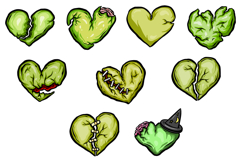 22 Zombie Love Hearts Halloween Hand drawn Cartoon clipart Product Image 3