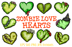 22 Zombie Love Hearts Halloween Hand drawn Cartoon clipart illustration SVG PNG Collection by Squeeb Creative