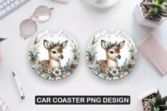 Cute Deer Car Coaster Sublimation| Animal Coaster PNG Product Image 1