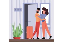 Leaving persons. Doorway going people characters meeting and Product Image 1