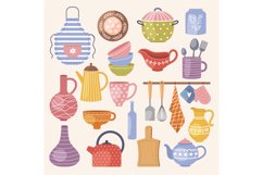 Decorative kitchen cookware. Dishes jug cups spoons plates f Product Image 1