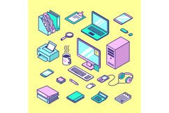 Isometric office workspace. Manager objects, colorful trendy Product Image 1