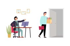 Employee dismissal. Business boss and jobless man, leave wor Product Image 1