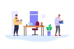 Employee turnover. Jobless man leaving office company, staff Product Image 1
