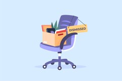 Chair dismissed employee. Quitting job worker, box of fired Product Image 1