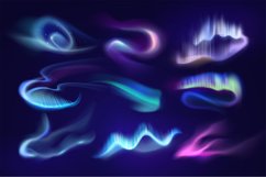 Realistic sky lights. Northern night glow. Vector polar radi Product Image 1
