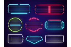 Realistic blank neon frames. Glowing borders on dark backgro Product Image 1