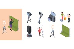 Vloging people. Modern funny characters making video content Product Image 1