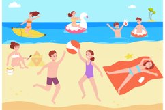Children sunbathing beach. Kids on sunny sea landscape, baby Product Image 1