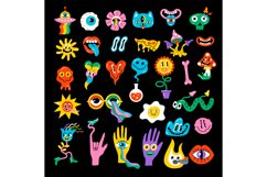 Hippy stickers. Neon psychedelic funny badges happy hallucin Product Image 1