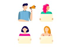 Activist man and woman holding placard or megaphone Product Image 1