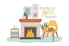 Scandic cozy interior, fireplace and cozy chair Product Image 1