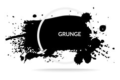 Black ink blot. Paint silhouette, white round frame, grunge Product Image 1
