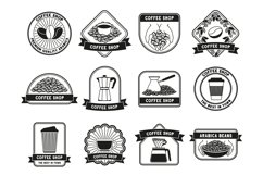 Coffee shop badges. Cafe labels with espresso cup, coffee po Product Image 1