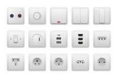 Socket and switch. Realistic AC power equipment, electric cu Product Image 1